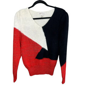 Michelle Stuart Black Red White Colorblock Wool Angora Blend Sweater Size 10